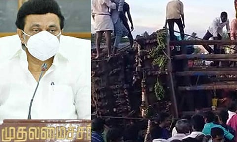 முதலமைச்சர் மு.க. ஸ்டாலின் தேர் கவிழ்ந்து விபத்து 