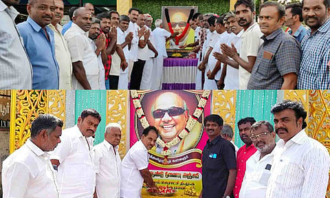 சாமளாபுரத்தில் பேரூர் செயலாளர் வேலுச்சாமி தலைமையில் நடைபெற்ற நிகழ்ச்சியில் பங்கேற்றவர்கள். மங்கலத்தில்ஊராட்சி மன்ற தலைவர் எஸ்.எம்.பி., மூர்த்தி தலைமையில் நடைபெற்ற நிகழ்ச்சியில் பங்கேற்றவர்கள்.