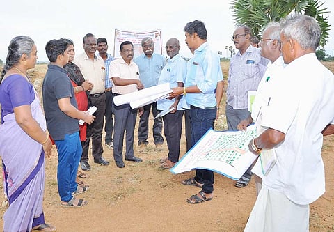 வேளாண் வளர்ச்சி திட்ட பகுதிகளை மண்டல அலுவலர் ஆசீர் கனகராஜன் மற்றும் அதிகாரிகள் ஆய்வு செய்த காட்சி.