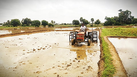 உழவு பணி நடைபெறுவதை படத்தில் காணலாம். 
