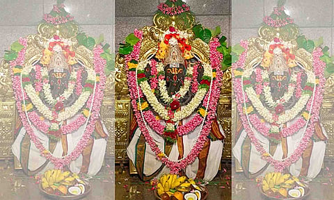 சங்கடஹரா சதுர்த்தியையொட்டி விநாயகருக்கு சிறப்பு அலங்காரம் நடைபெற்ற காட்சி.