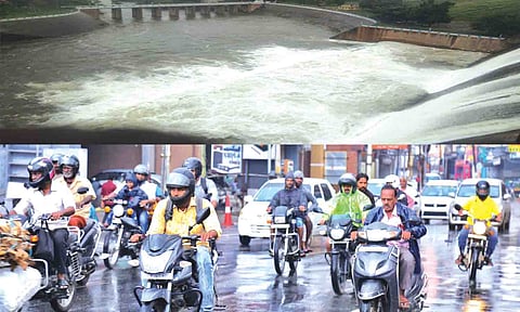 அமராவதி அணையில் இருந்து ஆற்றில் தண்ணீர் திறந்து விடப்பட்டுள்ளதை படத்தில் காணலாம். திருப்பூர் குமரன் சாலை பகுதியில் இன்று காலை மழை பெய்ததையும் வாகன ஓட்டிகள் மழையில் நனைந்து சென்றதையும் படத்தில் காணலாம்.

