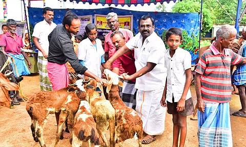 முகாமினை கோவிந்தபேரி ஊராட்சி மன்ற தலைவர் டி.கே . பாண்டியன் தொடங்கி வைத்த காட்சி.