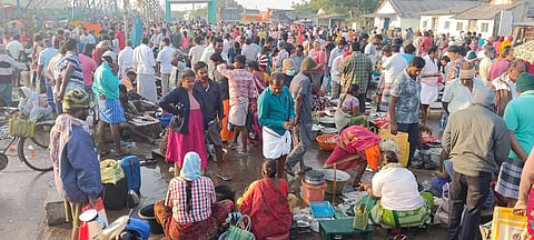  மீன் வாங்க குவிந்த மக்களை படத்தில் காணலாம்.