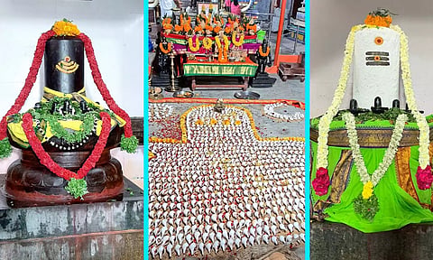 விழாவில் லிங்க வடிவில் வைக்கப்பட்டிருந்த சங்குகளை படத்தில் காணலாம்.