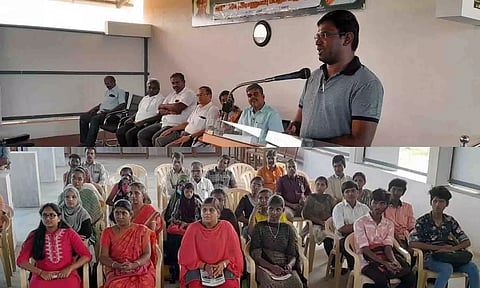 நீட் பயிற்சி வகுப்பு தொடக்க விழா நடைபெற்ற காட்சி.