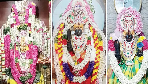 பரமத்தி அங்காள பரமேஸ்வரி, கோப்பணம்பாளையம் அங்காள பரமேஸ்வரி, அரசாயி அம்மன்கள் சிறப்பு அலங்காரத்தில் அருள்பாலித்த காட்சி. 