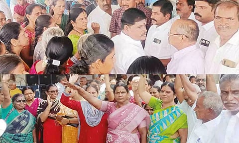 முற்றுகை போராட்டத்தில் ஈடுபட்ட பொதுமக்கள். 
