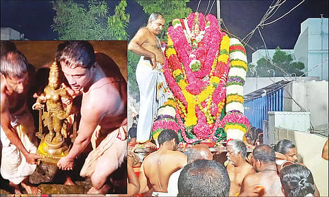 தெப்பத்திருவிழா: தண்ணீர் இல்லாததால் குளக்கரையில் வைத்து பகவதி அம்மனுக்கு சிறப்பு பூஜை