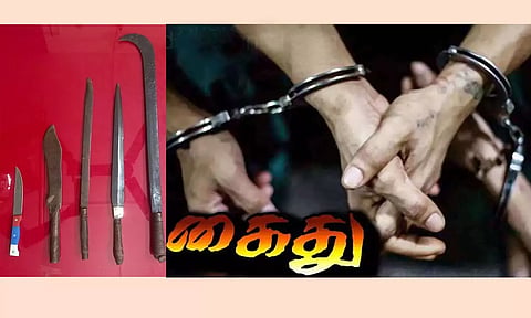 ஆயுதங்களுடன் சுற்றித்திரிந்த 2 வாலிபர்கள் கைது