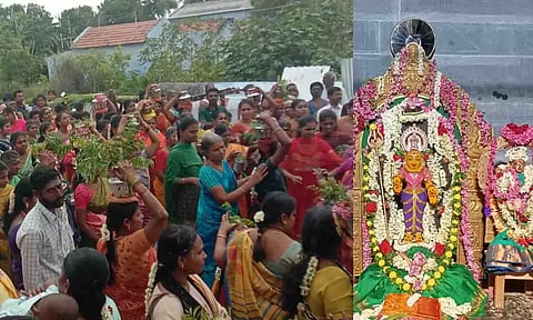 காமாட்சி அம்மனுக்கு பால்குடம், தீர்த்தம் எடுத்து வந்த காட்சி. 