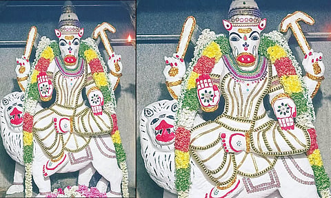 பிளாஞ்சேரி சிம்ஹாருடவராஹி அம்மனுக்கு வெண்ணைக்காப்பு அலங்காரம்