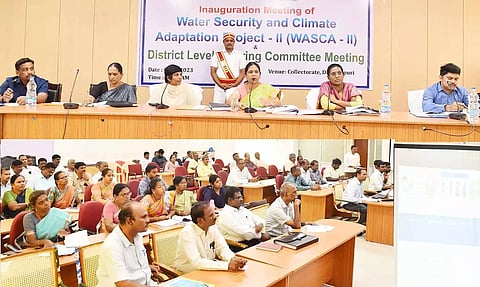 நீர் பாதுகாப்பு மற்றும் காலநிலை திட்ட செயலாக்கம் குறித்த மாவட்ட அளவிலான வழிநடத்துதல் குழு கூட்டம் கலெக்டர் சாந்தி தலைமையில் நடைபெற்றது.
