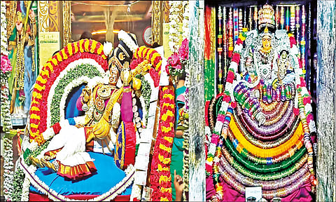 கீழ்வேளூர் அட்சயலிங்க சாமி கோவிலில் வளையல் அலங்காரத்தில் அருள்பாலித்த சுந்தரகுஜாம்பிகை அம்மன்