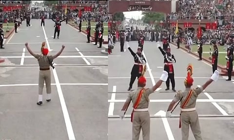77-வது சுதந்திர தினம்.. வாகா எல்லையில் கொடியிறக்கும் நிகழ்ச்சி.. கெத்தாக நடைபோட்ட இந்திய வீரர்கள்!