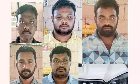 புதையல் எடுத்து தருவதாக கூறி ரூ.35 லட்சம் மோசடி- திருப்பூர் வாலிபரை காரில் கடத்திய 5 பேர் கும்பல் கைது