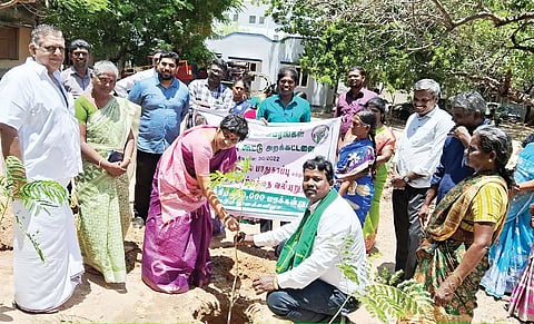யூனியன் சேர்மன் செல்வி வடமலைப்பாண்டியன் மரக்கன்றுகள் நடும் பணியை தொடங்கி வைத்தபோது எடுத்த படம். 