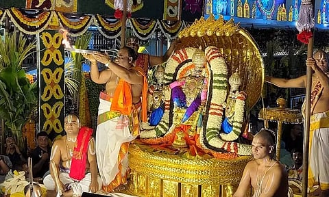 திருப்பதி பிரமோற்சவ விழாவில் சின்னசேஷ வாகனத்தில் ஏழுமலையான் பவனி