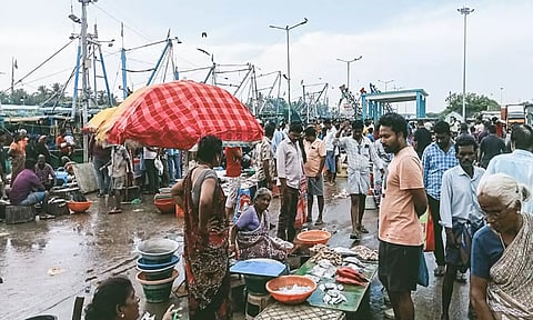 கடலூர் துறைமுகத்தில் பொதுமக்கள் குறைந்த அளவில் மீன்களை வாங்கி சென்று சென்றனர். 