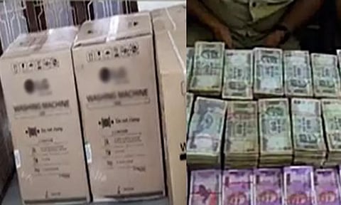பறிமுதல் செய்யப்பட்ட பணம், வாஷிங் மெஷின்.