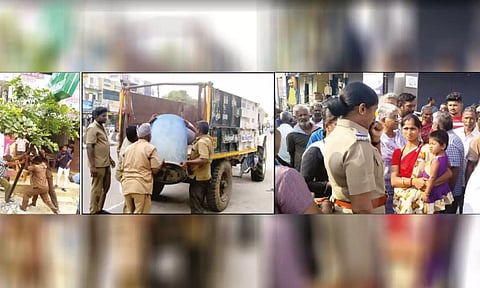 அவினாசியில் சாலையோர ஆக்கிரமிப்புகள் அகற்றம் செய்யப்பட்ட காட்சி. 
