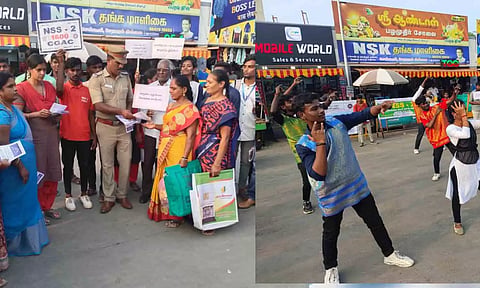 விழிப்புணர்வு கலைநிகழ்ச்சி நடத்திய மாணவர்கள். 