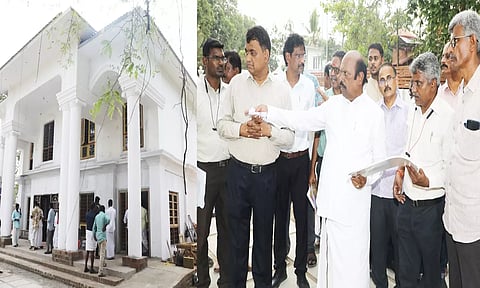 பெரியார் நினைவிடத்தில் அமைச்சர் எ.வ.வேலு ஆய்வு