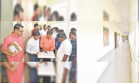 வாக்கு எண்ணும் மையத்தை கலெக்டர் ஆய்வு செய்த காட்சி. 