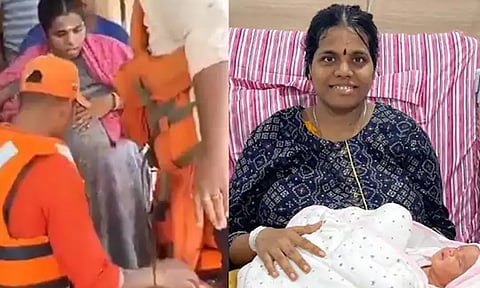 வெள்ளத்தில் இருந்து மீட்கப்பட்ட கர்ப்பிணிக்கு பெண் குழந்தை பிறந்தது