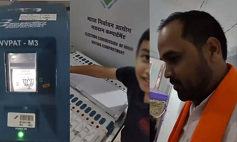 வாக்குப்பதிவு இயந்திரத்தில் ஓட்டு போட்டு விளையாடிய பாஜக உறுப்பினரின் மகன்- தேர்தல் அதிகாரி சஸ்பெண்ட்