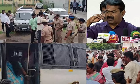 சீமான் தங்கியுள்ள ஓட்டல் முன்பாக போலீஸ் குவிப்பு: நா.த.க. நிர்வாகிகள் வாக்குவாதம்- பரபரப்பு