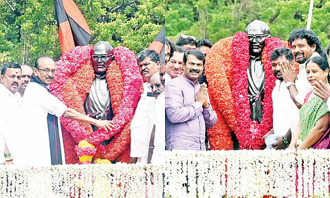 44-வது ஆண்டு நினைவு நாள்: சி.பா.ஆதித்தனார் சிலைக்கு தலைவர்கள் அஞ்சலி