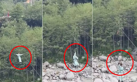 VIDEO: அந்தரத்தில் அறுந்த ஜிப் லைன்.. 30 அடி பள்ளத்தில் விழுந்த இளம்பெண்