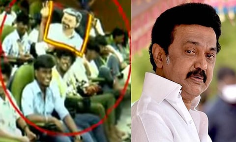 முதலமைச்சர் நிகழ்ச்சியில் விஜய் படம், த.வெ.க. கொடி காட்டிய மாணவர்கள்