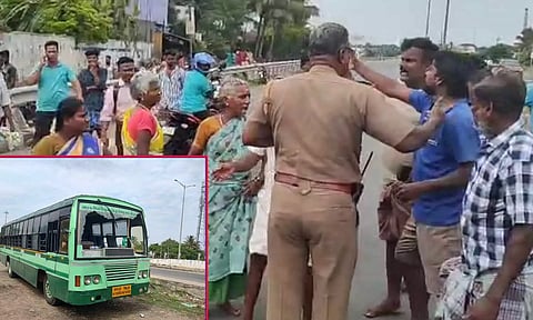 அரசு பஸ் கண்ணாடி உடைப்பு- பொதுமக்கள் சாலை மறியல்