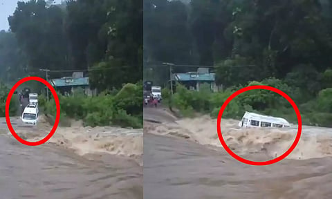 VIDEO: கேரளாவில் காட்டாற்று வெள்ளத்தில் அடித்துச் செல்லப்பட்ட டெம்போ வாகனம்