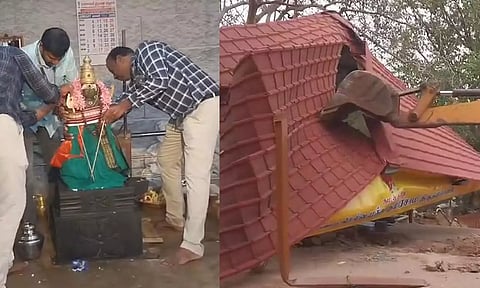 திருப்பூர் அருகே ஆக்கிரமித்து கட்டப்பட்டிருந்த கோவில் இடித்து அகற்றம்: பொதுமக்கள் எதிர்ப்பு-போலீஸ் குவிப்பு