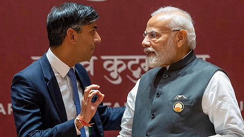 UK Prime Minister Rishi Sunak with Indian counterpart Narendra Modi.