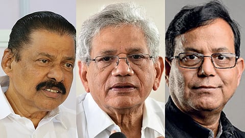 സിപിഎം കേരള സംസ്ഥാന സെക്രട്ടറി എം.വി. ഗോവിന്ദൻ | ദേശീയ ജനറൽ സെക്രട്ടരി സീതാറാം യെച്ചൂരി | പശ്ചിമ ബംഗാൾ സംസ്ഥാന സെക്രട്ടറി മുഹമ്മദ് സലിം.