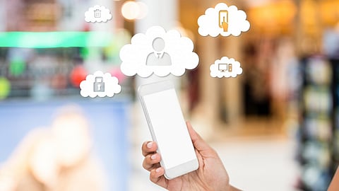 Phone and clouds with application icons