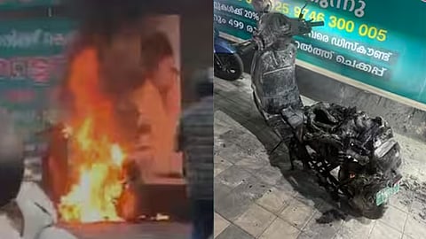 കത്തിനശിച്ച ഇലക്ട്രിക് സ്കൂട്ടര്