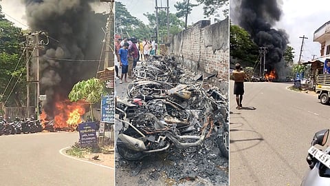 mass bikes caught fire parked In front of Irinjalakuda railway station