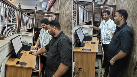 gokul suresh at theatre counter for gaganachari movie promotion