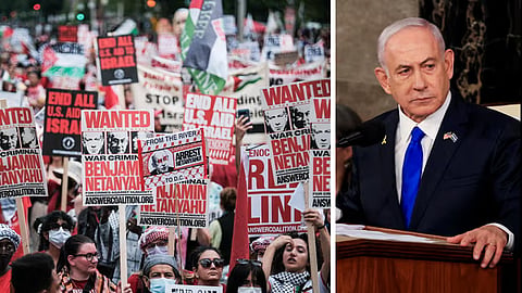 Protests in Washington as Benjamin Netanyahu addresses US Congress – video report