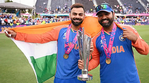 Rohit Sharma, Virat Kohli pose with T20 World Cup trophy in Barbados