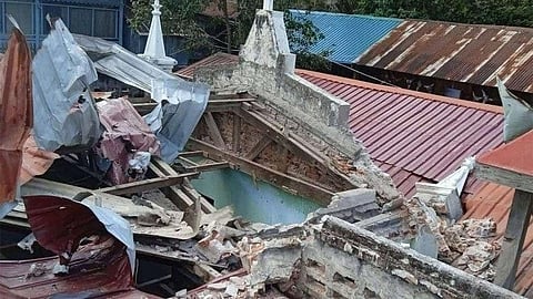 Sacred Heart Cathedral in Myintthat, Myanmar, destroyed by air force