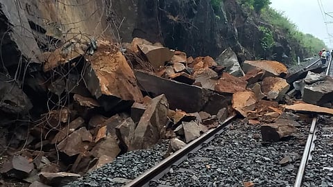 Rain disrupt konkan railway, boulder fall