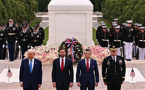 Donald Trump, JD Vance, Pete Hegseth and MG Trevor Bredenkamp at the Memorial Day tribute