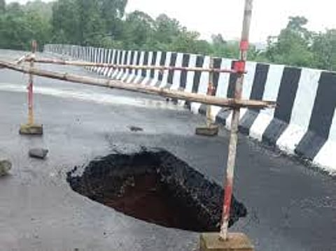Huge potholes on Samriddhi Expressway, which opened three weeks ago