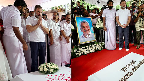 RahulGandhi floral tribute to the late Oommen Chandy